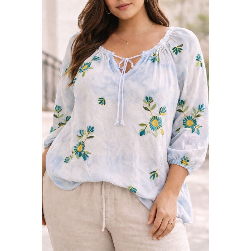 Anthro Figueroa & Flower Embroidered Peasant Blouse Boho Cottagecore Top 3X